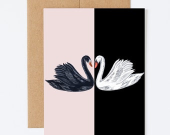 Swan Greeting Card, Galentines Card, Elegant Greeting Card, Swan Notecard, Galentines Day Card, Anniversary Card, Black Swan Gift, Swan Lake