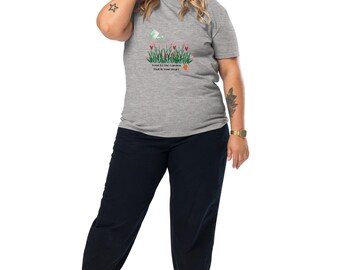 Camiseta unisex de algodón orgánico: corte medio, cuello redondo, ecológica, diseño floral, tallas S-2X