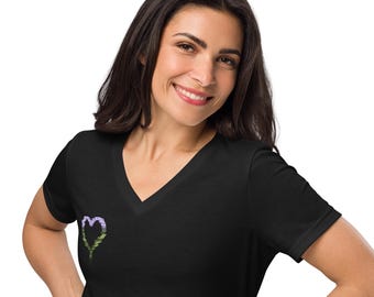 Camiseta de corte relajado con cuello en V para mujer: mezcla de algodón suave