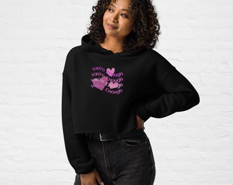 Sudadera corta con capucha y estampado gráfico: jersey de manga larga con dobladillo sin rematar