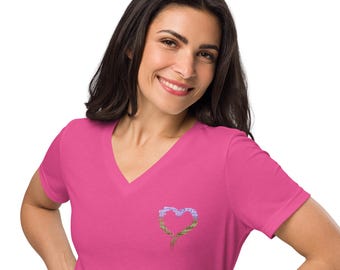 Camiseta de corte relajado con cuello en V para mujer: mezcla de algodón suave