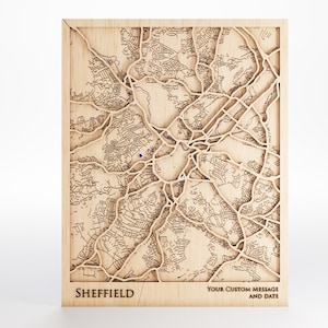 Sheffield Wood Map - Custom Message - Laser Cut - Includes Frame