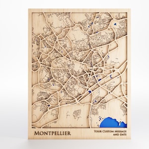 Montpellier Wood Map - Custom Message - Laser Cut - Includes Frame