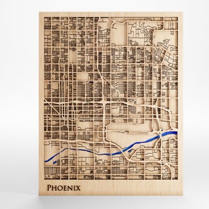 Phoenix Arizona Wood Map – Laser Cut Topographic Art with Custom Message