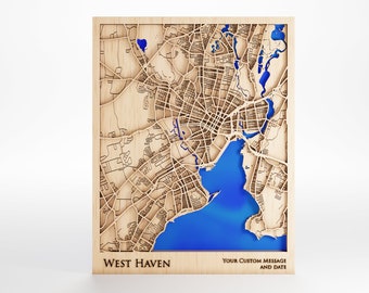West Haven Wood Map - Laser Cut 3D City Art with Custom Message