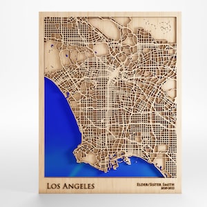 Carte en bois de Los Angeles - Message personnalisé - Découpe au laser - Cadre inclus