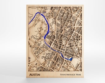 Austin Texas Wood Map – Custom Laser Cut Framed Art
