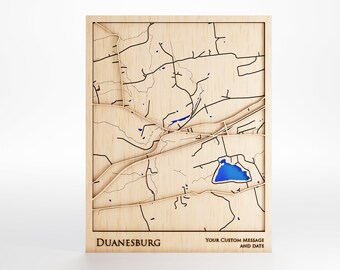 Duanesburg Wood Map - Laser Cut, Personalized Gift with Frame