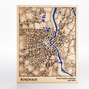 Bordeaux Wood Map - Custom Message - Laser Cut - Includes Frame