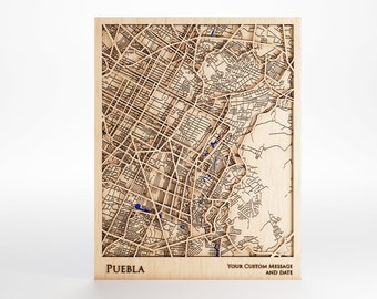 Puebla Mexico Wood Map – Laser Cut, Custom Message, Framed