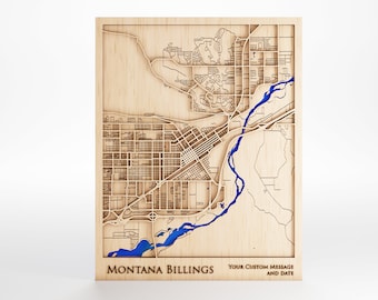 Montana Billings Wood Map - Custom Message - Laser Cut - Includes Frame