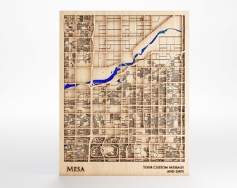 Laser Cut Mesa Wood Map – Personalized Engraved Message, Framed