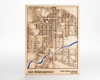 San Bernardino Wood Map - Custom Message - Laser Cut - Includes Frame