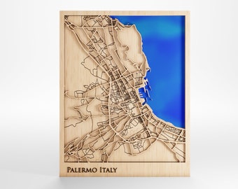 Palermo Italien Holz Karte - Benutzerdefinierte Nachricht - Premium Holz - Laser geschnitten - inklusive Rahmen