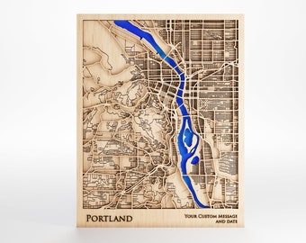 Portland Oregon Wood Map - Custom Message - Laser Cut - Includes Frame