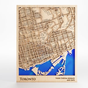 Carte en bois de Toronto - Message personnalisé - Découpe au laser - Cadre inclus