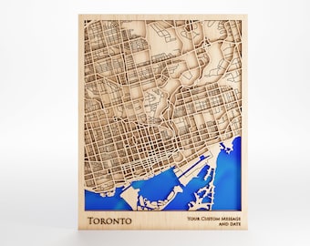 Toronto Wood Map - Custom Message - Laser Cut - Includes Frame