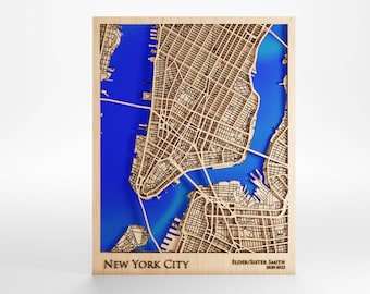 5th Anniversary Gift Wooden Map of Any City in the World - Custom Message - Laser Cut - Includes Frame