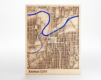 Kansas City Wood Map - Custom Message - Laser Cut - Includes Frame