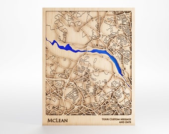 McLean Virginia Wood Map – Custom Laser Cut Framed Art