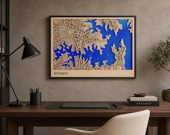 Personalized Custom City Map, Wood Map, 24x36 Large , Australia Sydney