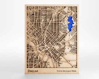 Carte en bois de Dallas - Message personnalisé - Bois de qualité supérieure - Découpée au laser - Cadre inclus
