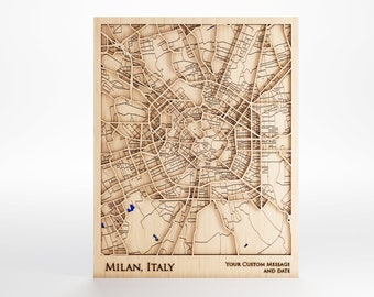 Milan Italy Wood Map - Custom Message - Laser Cut - Includes Frame