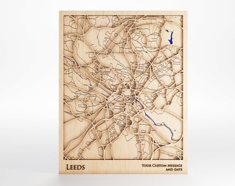 Leeds Wood Map – Laser Cut 3D Topography with Custom Message