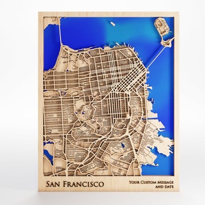 San Francisco Holz Karte - Benutzerdefinierte Nachricht - Laser geschnitten - inklusive Rahmen
