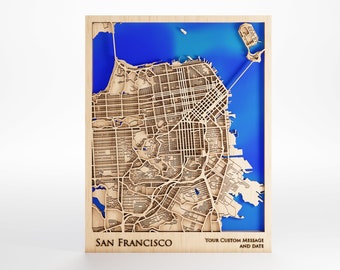 San Francisco Wood Map - Custom Message - Laser Cut - Includes Frame