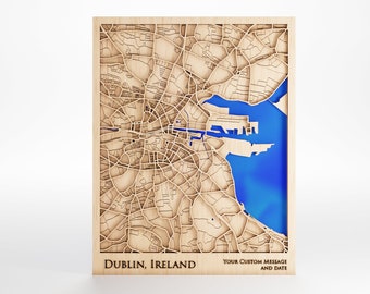 Dublin Wood Map - Custom Message - Premium Wood - Laser Cut - Includes Frame