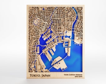 Tokyo Wood Map - Custom Message - Premium Wood - Laser Cut - Includes Frame