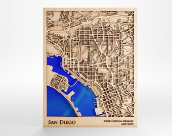 San Diego Wood Map - Custom Message - Laser Cut - Includes Frame