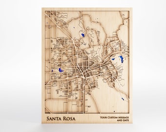 Santa Rosa Wood Map - Custom Message - Laser Cut - Includes Frame