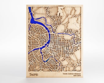 Taipei Wood Map Art – Custom Engraved Message, Framed