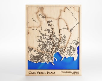 Cape Verde Wood Map – Personalized Engraved Message, Framed