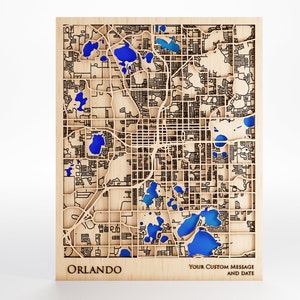Carte en bois d'Orlando - Message personnalisé - Bois de qualité supérieure - Découpée au laser - Cadre inclus