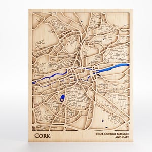 Cork Wood Map - Custom Message - Laser Cut - Includes Frame