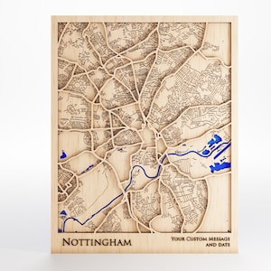 Mappa di Nottingham Wood - Messaggio personalizzato - Taglio laser - Cornice inclusa