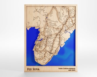 Suva Fiji Wood Map – Custom Laser Cut 3D Art with Frame
