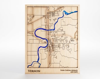 Vernon Washington Wood Map - Personalized Laser Cut Framed Art