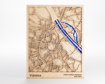 Laser Cut Vienna Wood Map – Custom Engraved Message, Framed