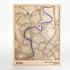 Carte en bois de Rome - Message personnalisé - Découpe au laser - Cadre inclus