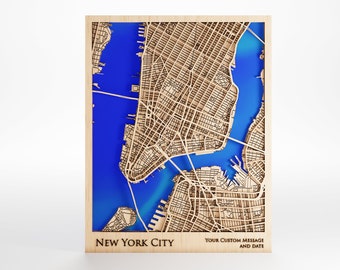 Manhattan Wood Map - Personalized Laser Cut City Art, Framed