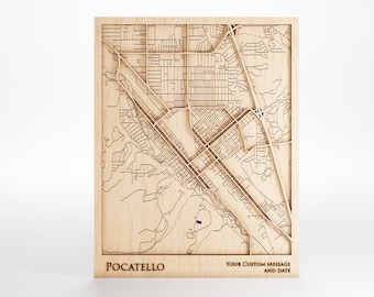 Pocatello Wood Map – Custom Laser Cut Topographic Art with Frame