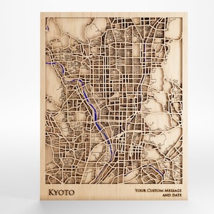 Carte en bois de Kyoto - Message personnalisé - Bois de qualité supérieure - Découpée au laser - Cadre inclus