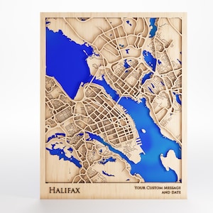 Halifax Wood Map - Custom Message - Laser Cut - Includes Frame