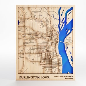 Burlington Wood Map - Custom Message - Laser Cut - Includes Frame