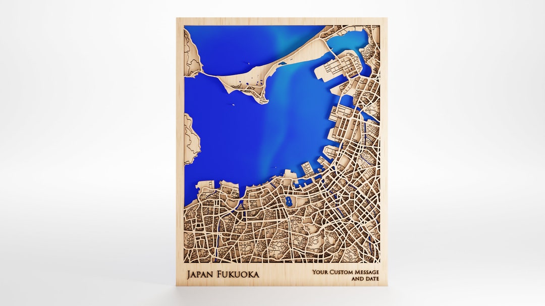 Japan Fukuoka Wood Map Custom Message Premium Wood Laser Cut