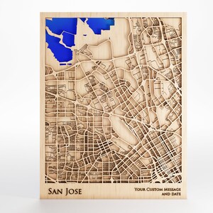 Mappa di San Jose Wood - Messaggio personalizzato - Legno di prima qualità - Taglio laser - Include cornice